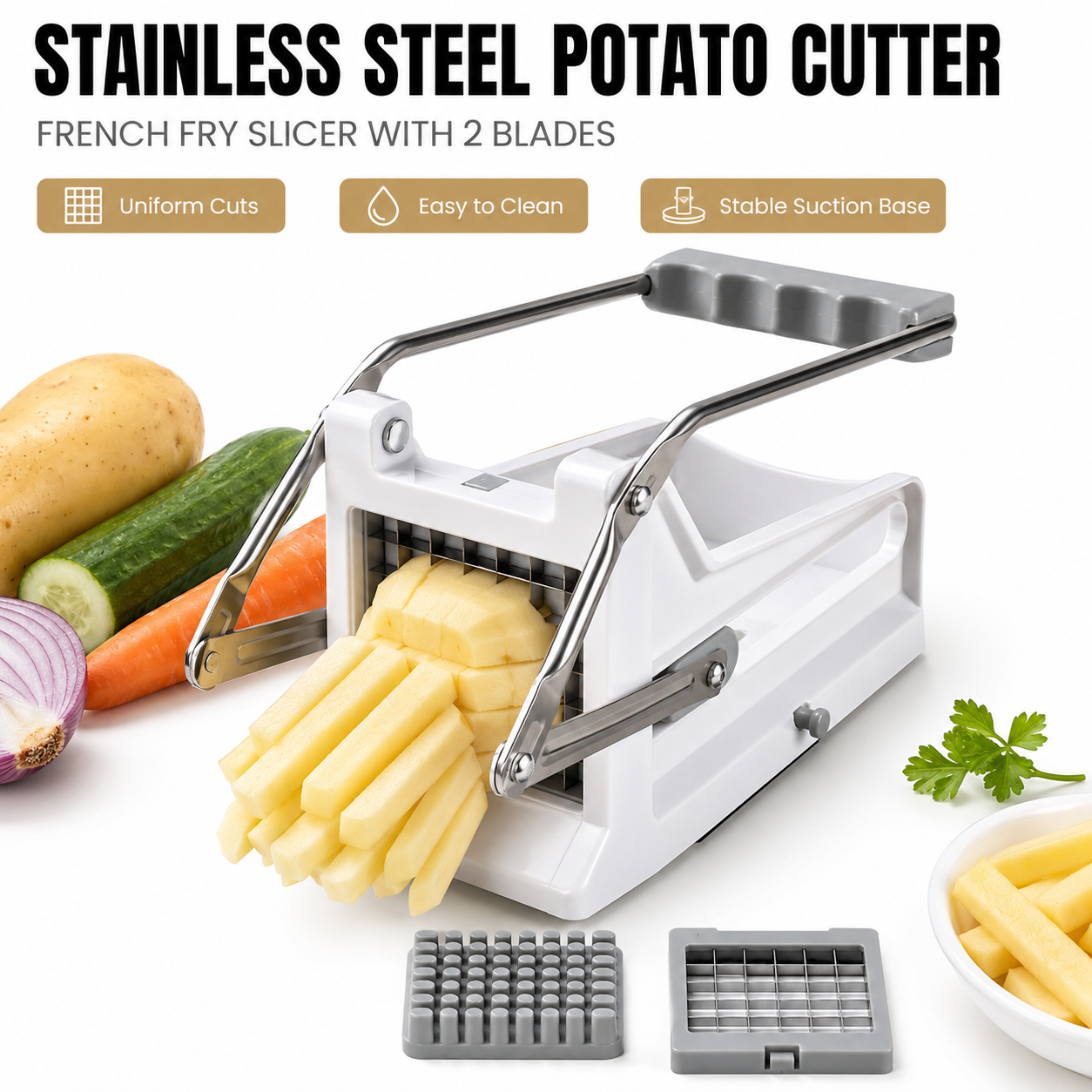 Kitchen Gadgets Vegetable Cutter - French Fry Cutter Stainless Steel Potato