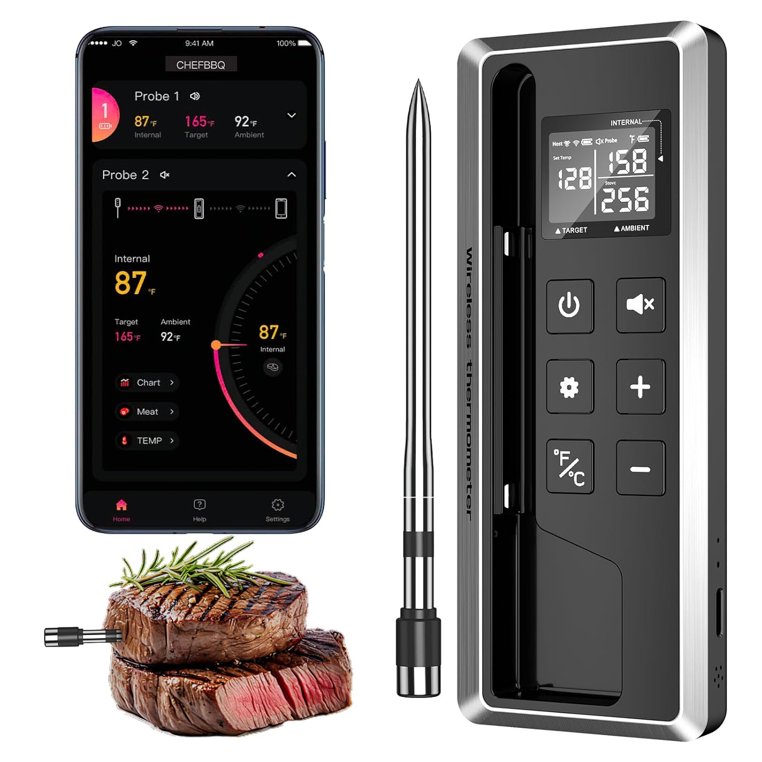Meat Thermometer - Wireless Meat Thermometer with Smart Timer