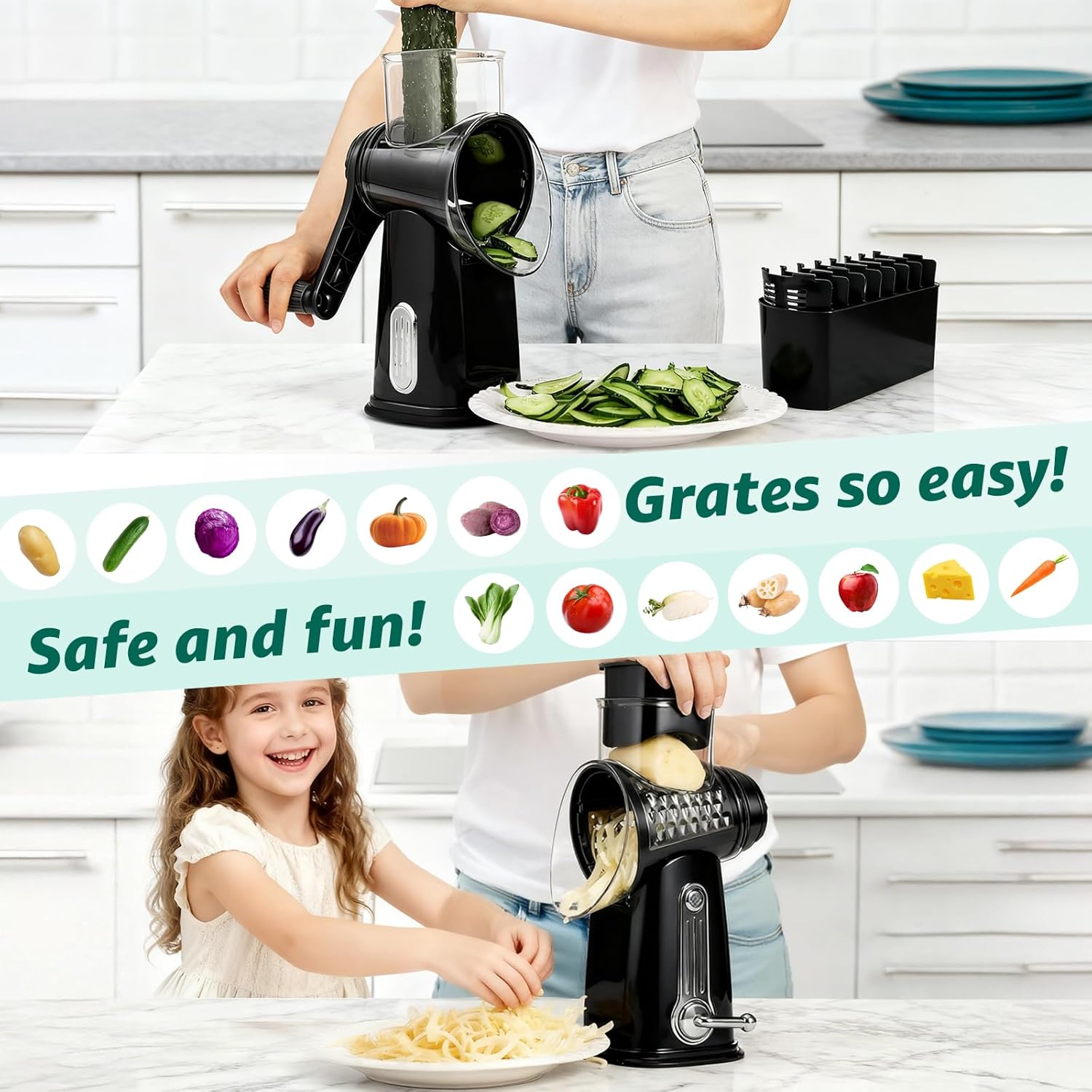 Rotary Cheese Grater with 5 Bl - Cheese Grater Box recension och pris